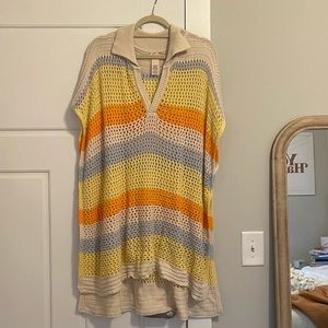 Free People multi-color (rainbow) crochet knit shirt sleeve top